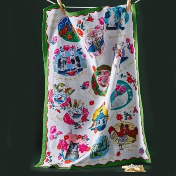 Anthropologie Emily Maude 12 days of Christmas Dish Towel  New - Picture 1 of 7